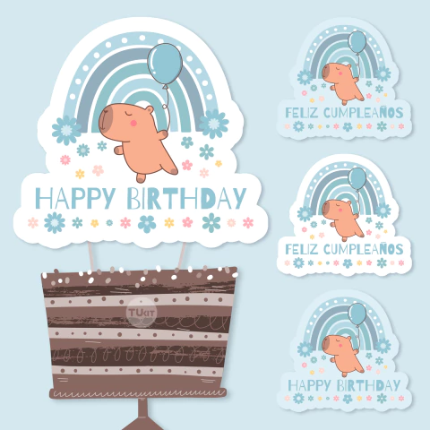 Cake topper adorno torta imprimible capibara carpincho celeste tukit - comprar online