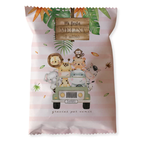 Chips bags bolsita imprimible animales de la selva acuarela rosa tukit