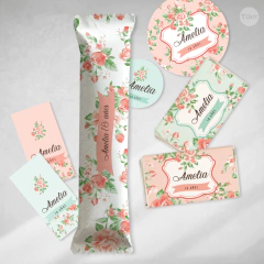 Kit imprimible flores verde salmon candy bar