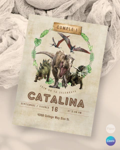 Invitacion dinosaurios texto editable canva tukit en internet