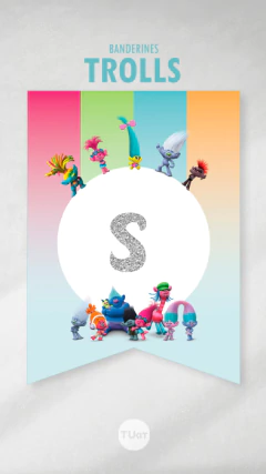 Banderines imprimibles, banderín cumpleaños trolls abecedario tukit - TuKit