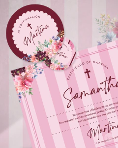Imagen de Kit imprimible de confirmación con rayas y flores tukit
