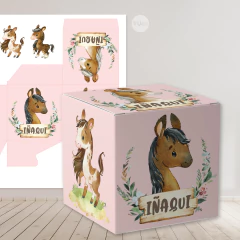 Kit imprimible caballos acuarelas rosa tukit