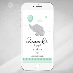Imagen de Kit imprimible elefante bebe gris verde candy bar tukit