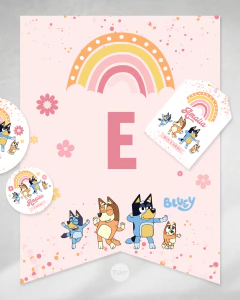 Kit imprimible bluey perritos, arcoiris rosa, flores tukit en internet