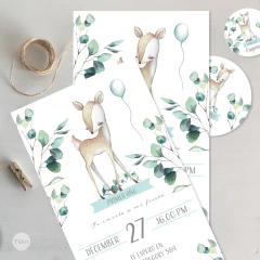 Kit imprimible ciervo deer acuarela eucalipto tukit