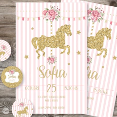 Kit imprimible carousel calesita glitter candy bar tukit - comprar online