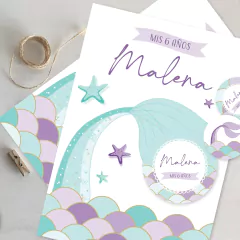 Kit imprimible sirenas lila verde escamas mermaid scales candy bar tukit