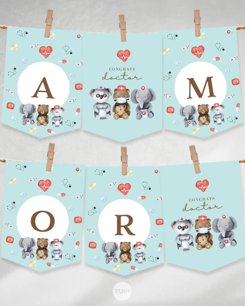 Banderines imprimibles, banderín cumpleaños dia del doctor abecedario tukit - comprar online