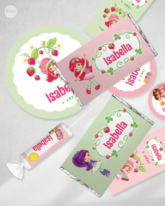 Kit imprimible frutillitas personajes cumpleaños candy bar tukit - TuKit