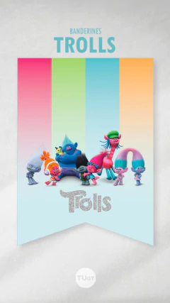 Banderines imprimibles, banderín cumpleaños trolls abecedario tukit en internet