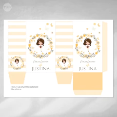 Kit imprimible bautismo comunión nena flores amarillas rayas tukit - comprar online