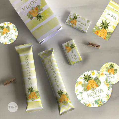 Kit imprimible anana pineapple candy bar tukit, frutas, pineapple party bundle