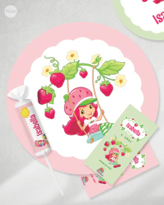 Kit imprimible frutillitas personajes cumpleaños candy bar tukit