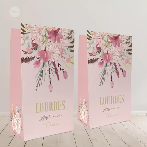 Bolsita golosinera imprimible boho rosa tukit