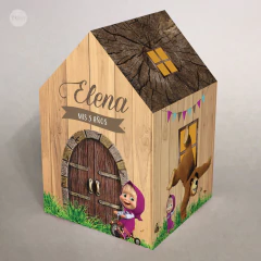 Casita decorativa golosinera imprimible masha y el oso madera tukit