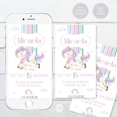 Invitacion digital whatsapp unicornio acuarela tukit