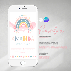 Invitacion arcoiris y florcitas texto editable canva tukit en internet