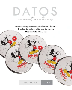 10 Latas personalizadas 8 x 7 cm diseño mickey personaje tukit en internet