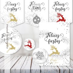 Kit imprimible felices fiestas navidad año nuevo glitter plata plateado tukit - TuKit