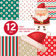 Papeles digitales imprimibles navidad felices fiestas papa noel tukit - comprar online