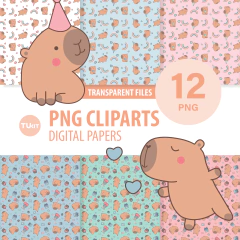 Papeles digitales imprimibles capibara, png files, digital paper jpg, png carpincho tukit en internet
