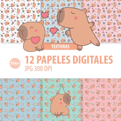 Papeles digitales imprimibles capibara, png files, digital paper jpg, png carpincho tukit - TuKit