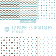 Papeles digitales imprimibles textura celeste marron tukit