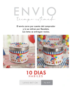 10 Latas personalizadas 8 x 7 cm diseño payaso plim plim tukit - TuKit