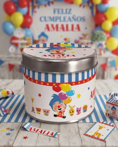10 Latas personalizadas 8 x 7 cm diseño payaso plim plim tukit - tienda online