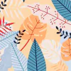 Tela Estampada de hojas en colores variados sobre fondo claro, ideal para indumentaria.