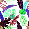 Tela estampada de fibrana con diseño de hojas en colores vibrantes.