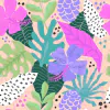 Tela Fibrana estampada con diseño de hojas y flores en tonos vibrantes.