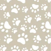 Lona de colores beige con estampado de huellas de animales en blanco.