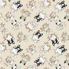 Lona estampada con dibujos de animales en tonos beige, marrón y negro.