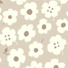 Lona estampada en color beige con un patrón de flores blancas y detalles en marrón.
