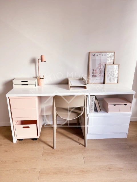 Escritorio Mar Recto + cajonera ruedas + 1/2 modulo Estante Prof + 1/2 modulo con cajón y Zócalo - comprar online