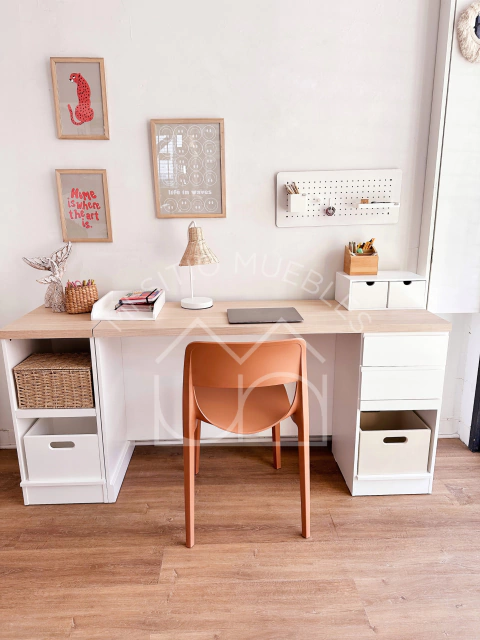 Escritorio Mar Recto Melamina 140 Con Cajonera Incluida y Modulo Columna Prof - comprar online