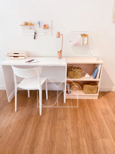 Escritorio Recto Mar + Módulo Estante Rosa