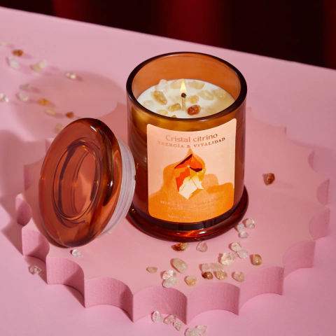 Vela cristal Citrino - Tonka y cedro