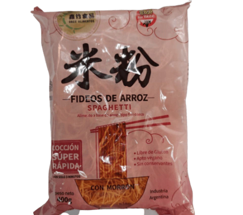 Fideos de arroz Spaghetti con morron - 400gr - Chino