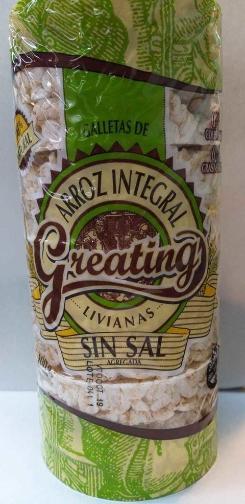 Galletas De Arroz Integral Livianas Sin Sal 100Gr Greating