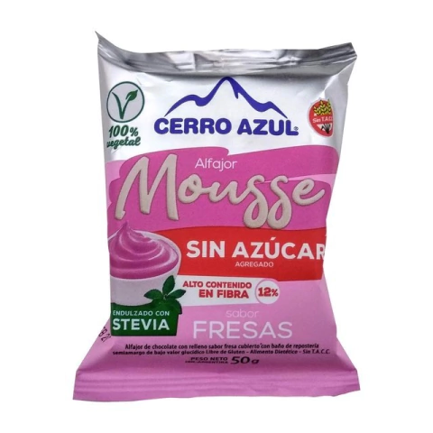Alfajor mousse fresas sin azucar - 50gr - Cerro Azul
