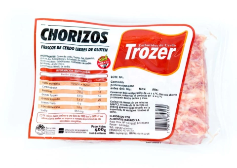Chorizos de cerdo - 400gr 4unid - Trozer