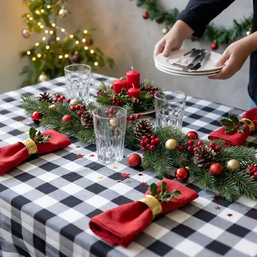 MANTEL CUADROS en tonos negros