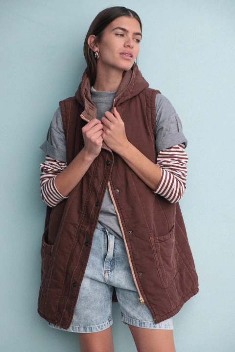 CHALECO PUFFER DENIM MOCA - comprar online