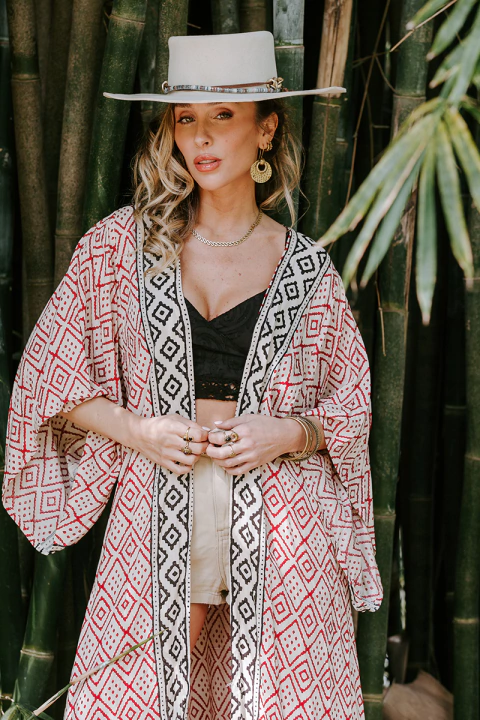 KIMONO KRISHNA BLOCK PRINT ROJO