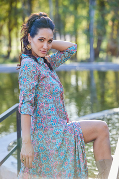 VESTIDO LARGO SHAKTI TURQUESA GOLD