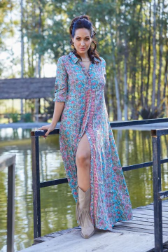 VESTIDO LARGO SHAKTI TURQUESA GOLD - comprar online