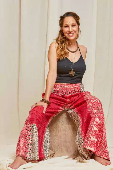 PANTALON PALAZO ZARA ROJO